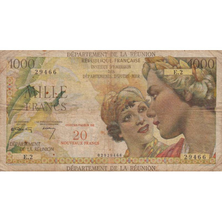 La Réunion - Pick 55a - 20 nouv. francs sur 1000 francs - Série E.2 - 1967 - Etat : TB-