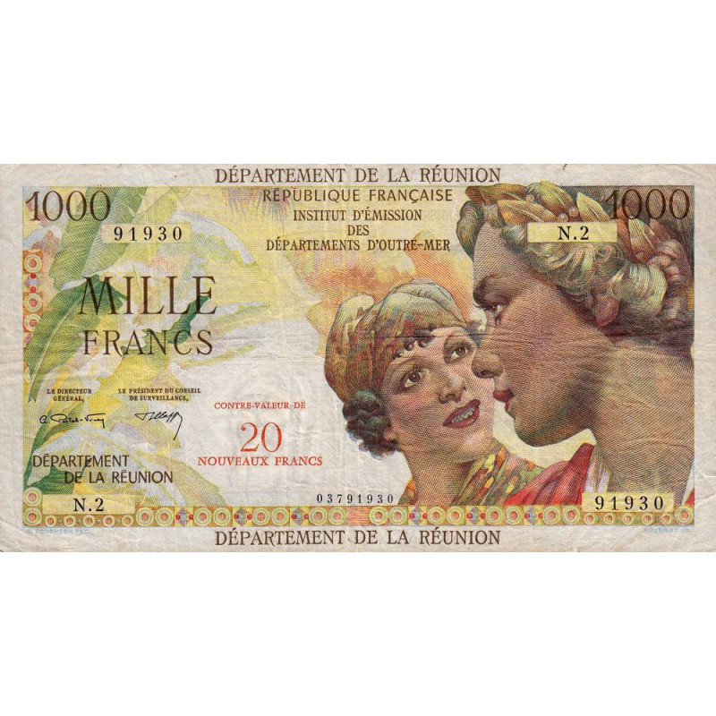 La Réunion - Pick 55b - 20 nouv. francs sur 1000 francs - Série N.2 - 1971 - Etat : TTB-