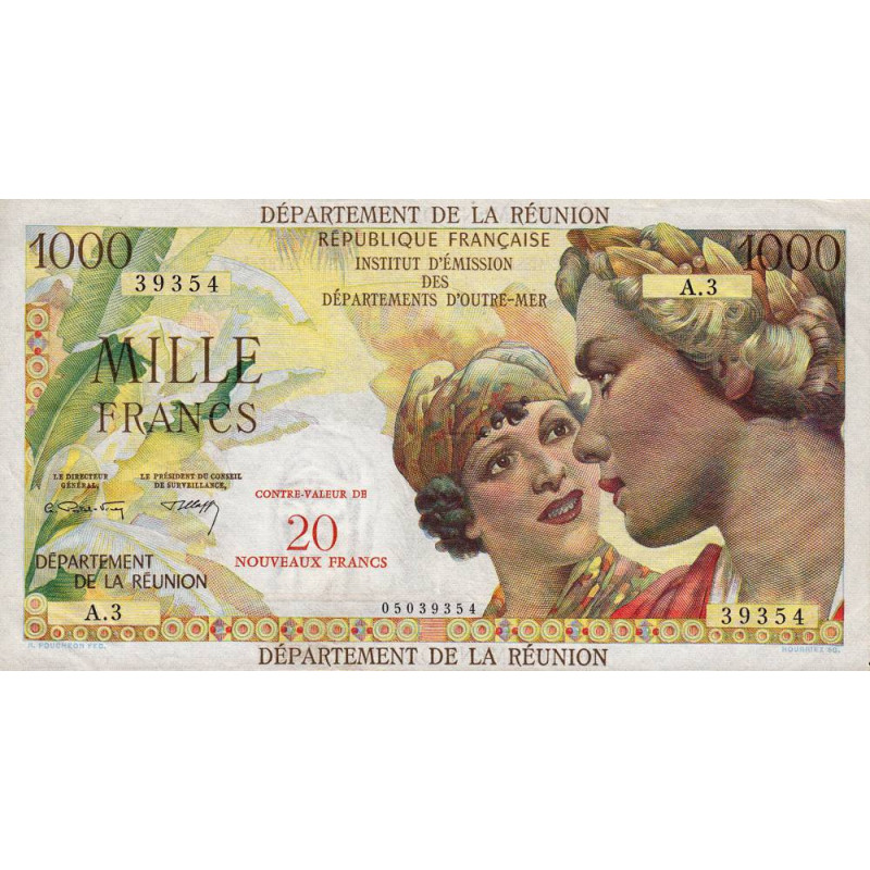 La Réunion - Pick 55b - 20 nouv. francs sur 1000 francs - Série A.3 - 1971 - Etat : SUP