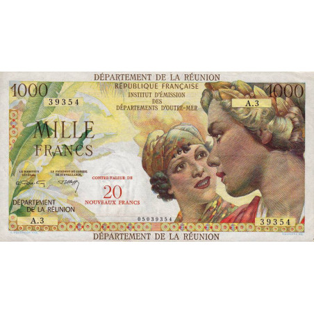 La Réunion - Pick 55b - 20 nouv. francs sur 1000 francs - Série A.3 - 1971 - Etat : SUP