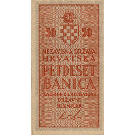 Croatie - Pick 6b - 50 banica - Série AK - 25/09/1942 - Etat : SUP