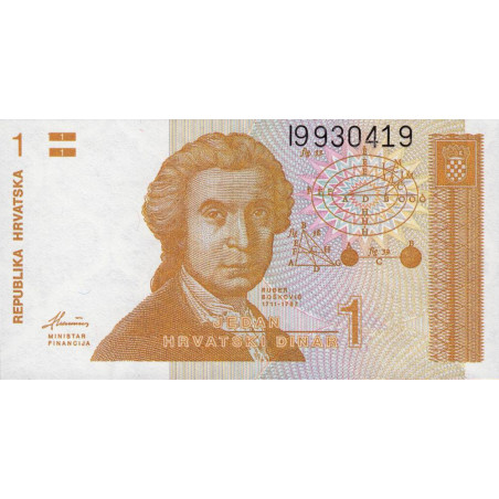 Croatie - Pick 16 - 1 dinar - Série I9 - 08/10/1991 - Etat : NEUF