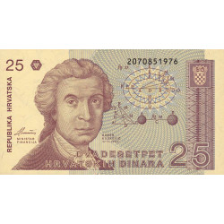 Croatie - Pick 19b - 25 dinara - Sans série - 08/10/1991 - Etat : NEUF