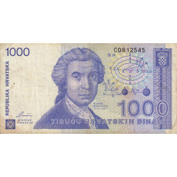 Croatie - Pick 22 - 1'000 dinara - Série C0 - 08/10/1991 - Etat : TB