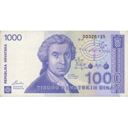 Croatie - Pick 22 - 1'000 dinara - Série D0 - 08/10/1991 - Etat : TTB