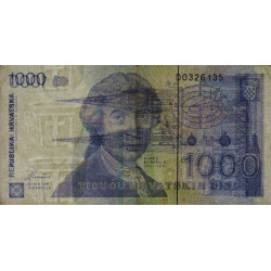 Croatie - Pick 22 - 1'000 dinara - Série D0 - 08/10/1991 - Etat : TTB