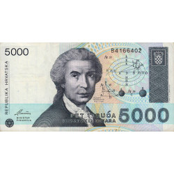 Croatie - Pick 24 - 5'000 dinara - Série B4 - 15/01/1992 - Etat : TTB