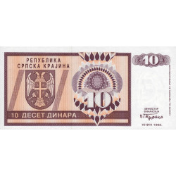 Croatie - Krajina - Pick R1 - 10 dinara - Série AA - 1992 - Etat : NEUF