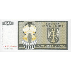 Croatie - Krajina - Pick R2 - 50 dinara - Série AA - 1992 - Etat : NEUF