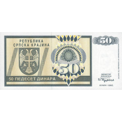 Croatie - Krajina - Pick R2 - 50 dinara - Série AA - 1992 - Etat : NEUF