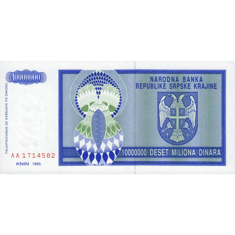 Croatie - Krajina - Pick R12 - 10'000'000 dinara - Série AA - 1993 - Etat : NEUF