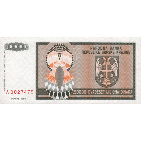 Croatie - Krajina - Pick R13 - 20'000'000 dinara - Série A - 1993 - Etat : NEUF