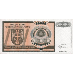 Croatie - Krajina - Pick R13 - 20'000'000 dinara - Série A - 1993 - Etat : NEUF