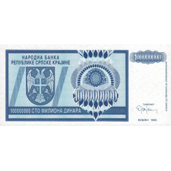 Croatie - Krajina - Pick R15 - 100'000'000 dinara - Série A - 1993 - Etat : NEUF