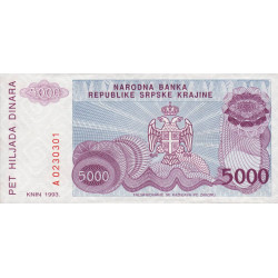 Croatie - Krajina - Pick R20 - 5'000 dinara - Série A - 1993 - Etat : NEUF