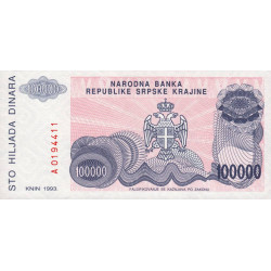 Croatie - Krajina - Pick R22 - 100'000 dinara - Série A - 1993 - Etat : NEUF