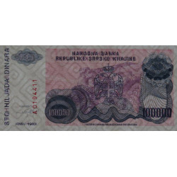 Croatie - Krajina - Pick R22 - 100'000 dinara - Série A - 1993 - Etat : NEUF