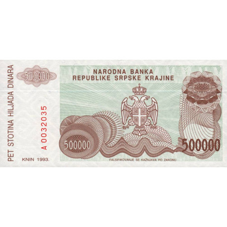 Croatie - Krajina - Pick R23 - 500'000 dinara - Série A - 1993 - Etat : NEUF