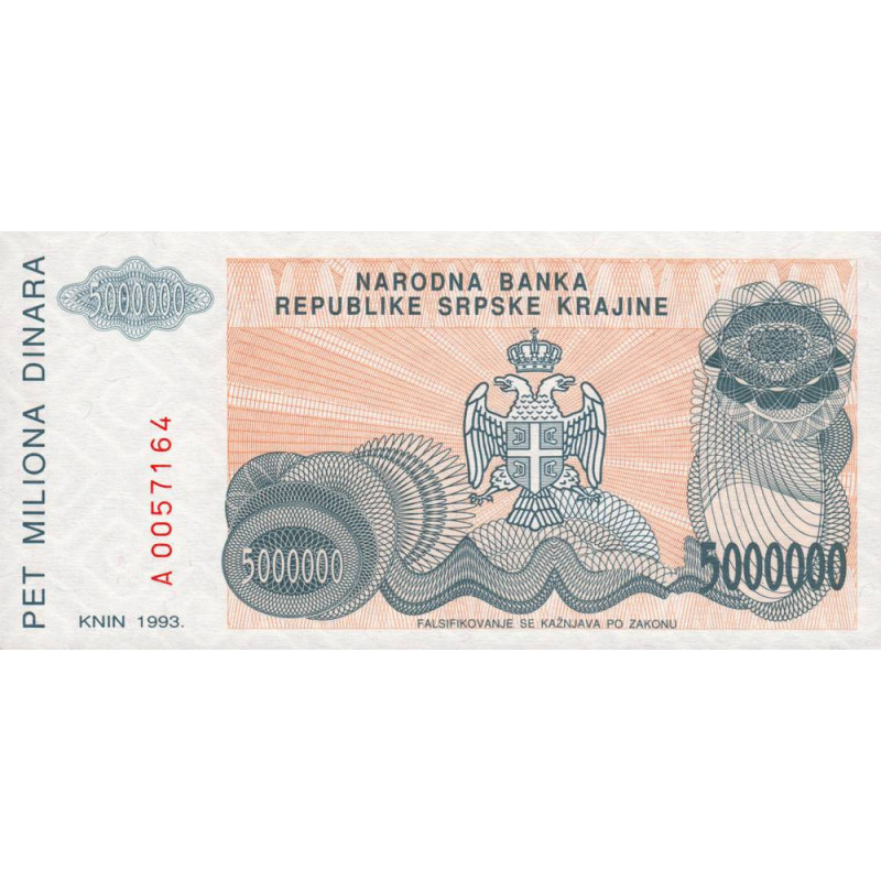 Croatie - Krajina - Pick R24 - 5'000'000 dinara - Série A - 1993 - Etat : NEUF