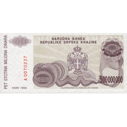 Croatie - Krajina - Pick R26 - 500'000'000 dinara - Série A - 1993 - Etat : NEUF