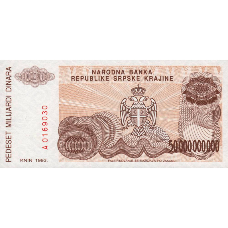 Croatie - Krajina - Pick R29 - 50'000'000'000 dinara - Série A - 1993 - Etat : NEUF