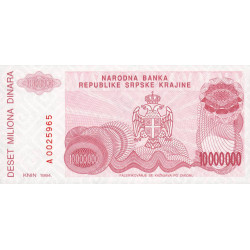Croatie - Krajina - Pick R34 - 10'000'000 dinara - Série A - 1994 - Etat : NEUF