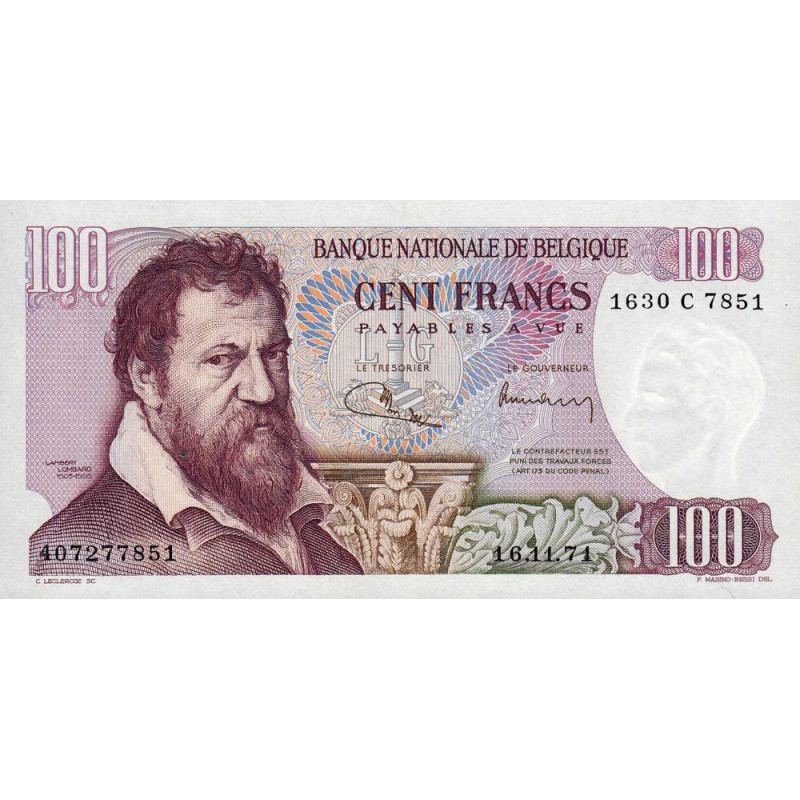 Belgique - Pick 134b_2 - 100 francs - Série - 27/08/1971 - Etat : NEUF