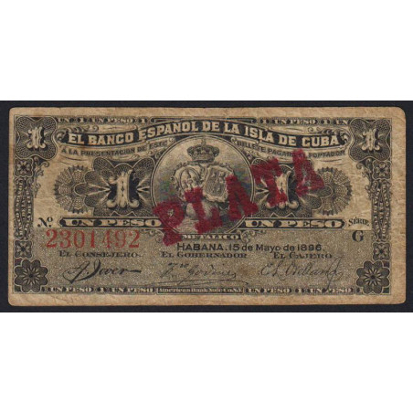 Cuba - Pick 47b - 1 peso - Série G - 15/05/1896 - Etat : TB