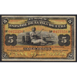 Cuba - Pick 48b - 5 pesos - Série F - 15/05/1896 - Etat : TB