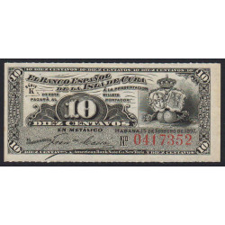 Cuba - Pick 52a - 10 centavos - Série K - 15/02/1897 - Etat : NEUF