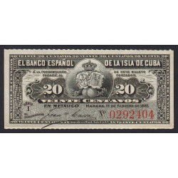 Cuba - Pick 53a - 20 centavos - Série I - 15/02/1897 - Etat : NEUF