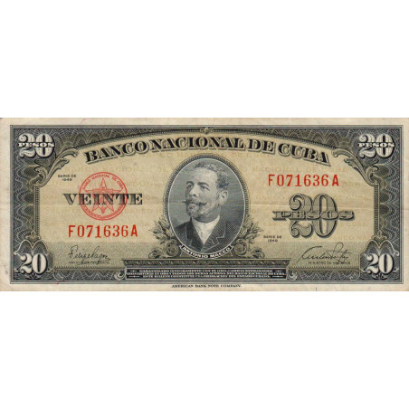 Cuba - Pick 80a - 20 pesos - Série F A - 1949 - Etat : TTB