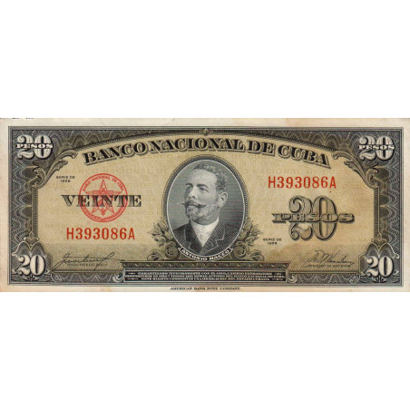 Cuba - Pick 80b - 20 pesos - Série H A - 1958 - Etat : TTB