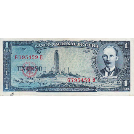 Cuba - Pick 87b - 1 peso - Série G B - 1957 - Etat : SPL