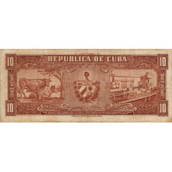 Cuba - Pick 88b - 10 pesos - Série D A - 1958 - Etat : TB