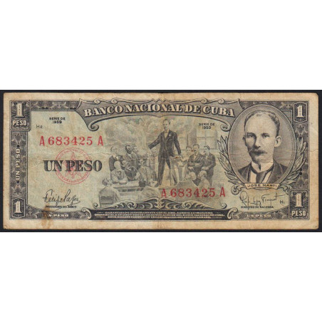 Cuba - Pick 90 - 1 peso - Série A A - 1959 - Etat : TB