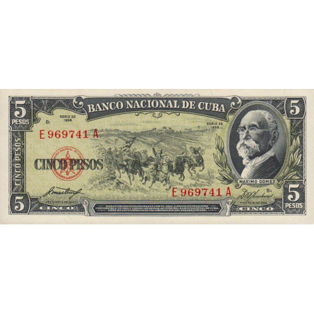 Cuba - Pick 91a - 5 pesos - Série E A - 1958 - Etat : NEUF