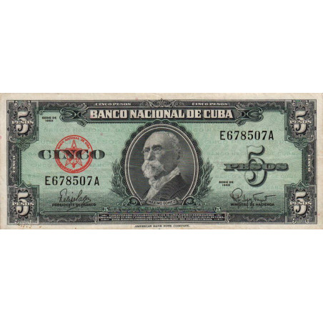 Cuba - Pick 92a - 5 pesos - Série E A - 1960 - Etat : TTB