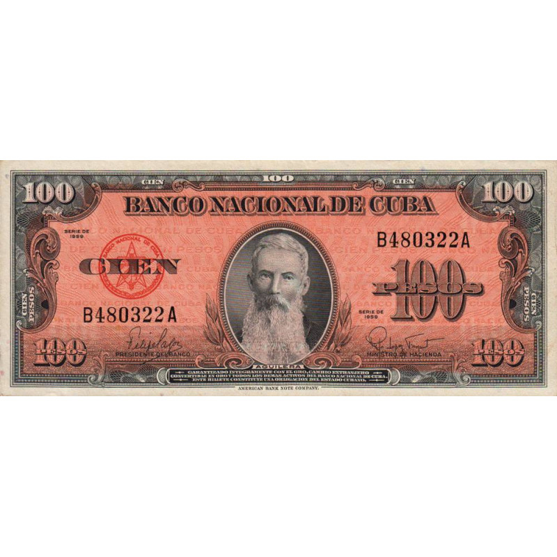 Cuba - Pick 93a - 100 pesos - Série B A - 1959 - Etat : SPL