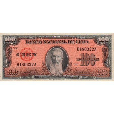 Cuba - Pick 93a - 100 pesos - Série B A - 1959 - Etat : SPL