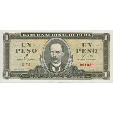 Cuba - Pick 94a - 1 peso - Série G 72 - 1961 - Etat : NEUF