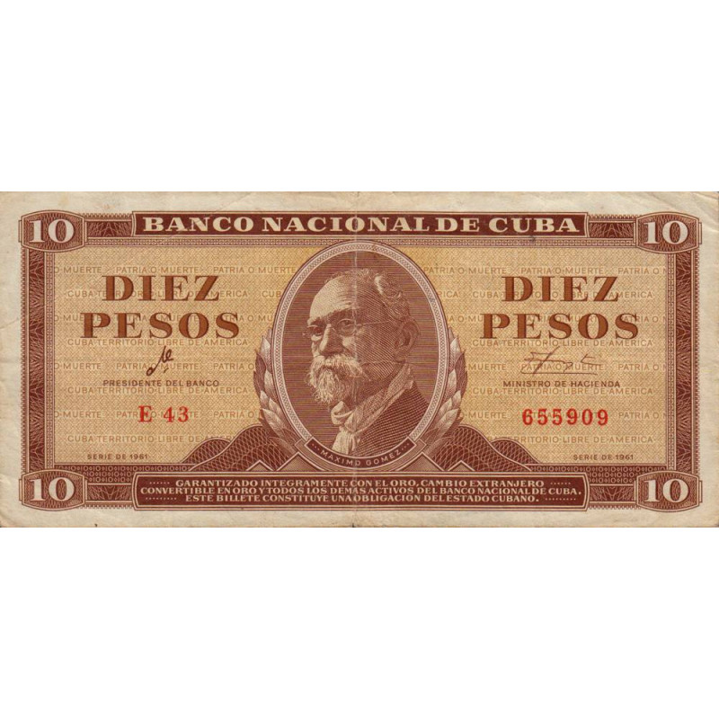 Cuba - Pick 96a - 10 pesos - E 43 - 1961 - Etat : TTB
