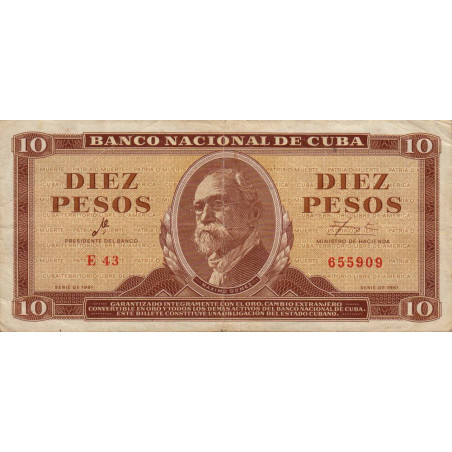 Cuba - Pick 96a - 10 pesos - E 43 - 1961 - Etat : TTB