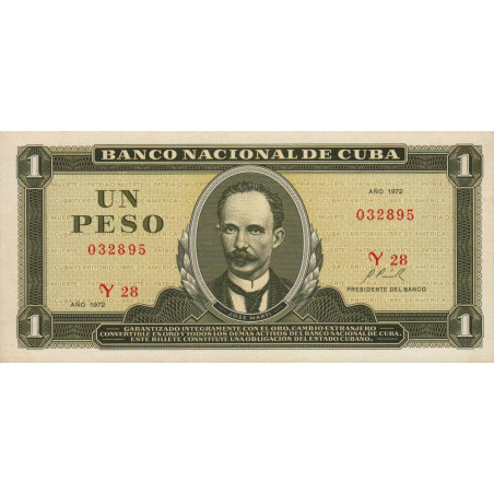 Cuba - Pick 102a_5 - 1 peso - Série Y 28 - 1972 - Etat : NEUF