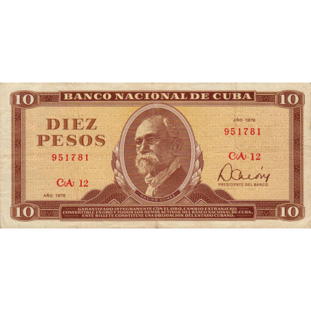 Cuba - Pick 104b - 10 pesos - Série CA 12 - 1978 - Etat : TTB