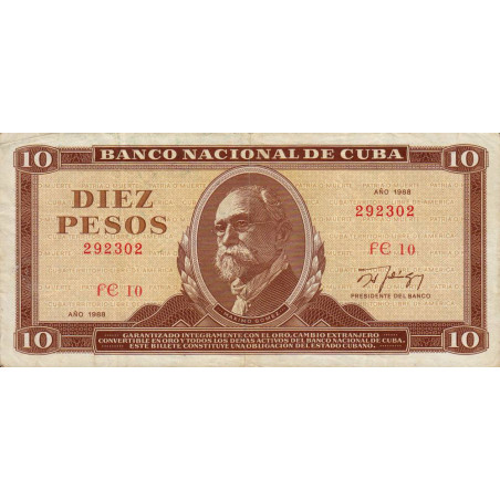 Cuba - Pick 104d_1 - 10 pesos - Série FE 10 - 1988 - Etat : TTB