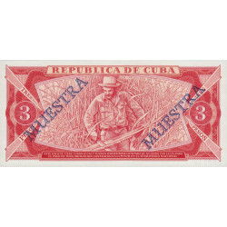 Cuba - Pick 107a_2s - 3 pesos - Série CE 00 - 1984 - Spécimen - Etat : NEUF