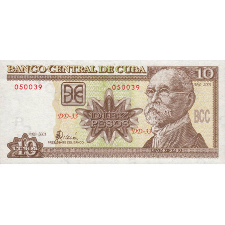 Cuba - Pick 117d - 10 pesos - Série DD-33 - 2001 - Etat : SUP