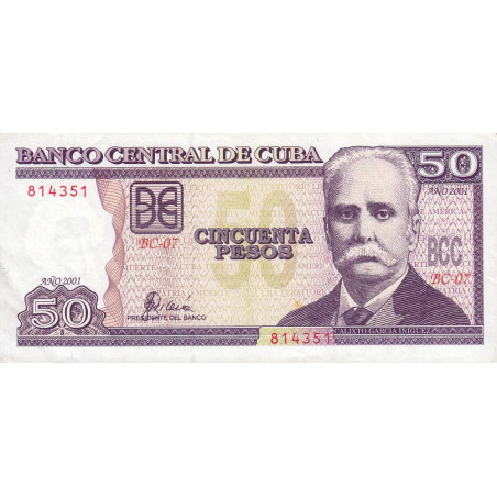 Cuba - Pick 119_3 - 50 pesos - Série BC-07 - 2001 - Etat : TTB+