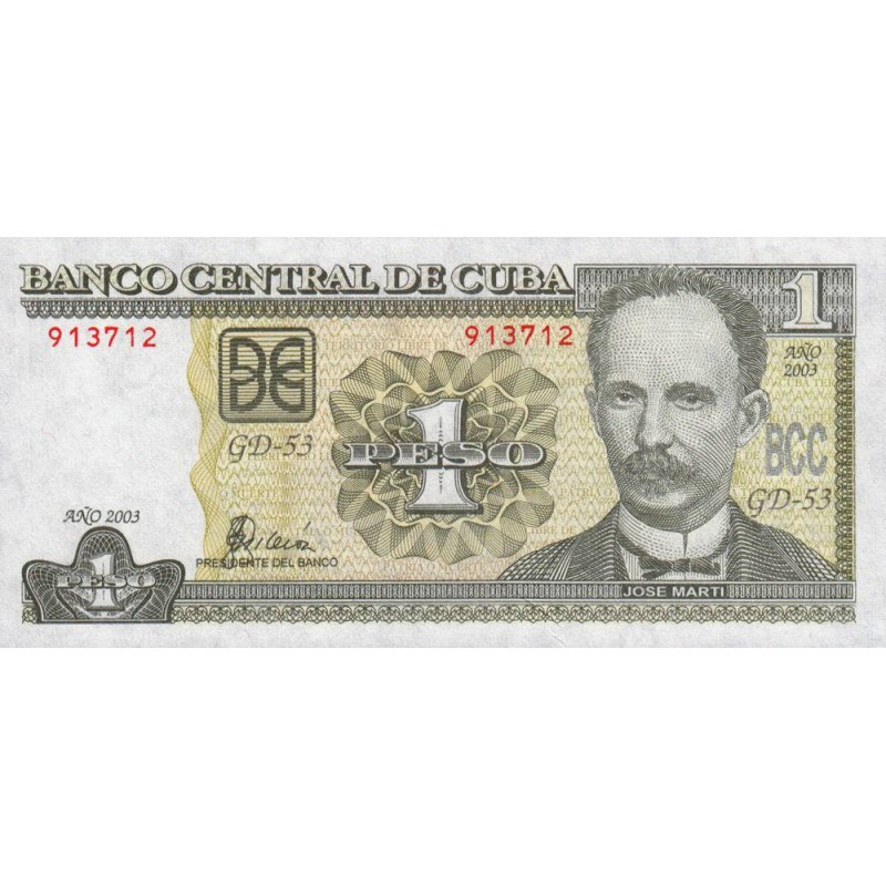 Cuba - Pick 121c - 1 peso - Série GD-53- 2003 - Etat : NEUF